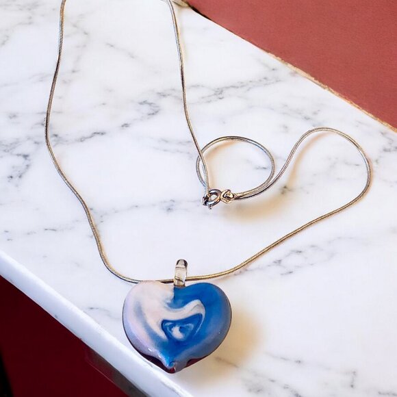 FAS Designer Italy Necklace Sterling Silver & Puffy Heart Pendant Double Sided - Picture 3 of 15